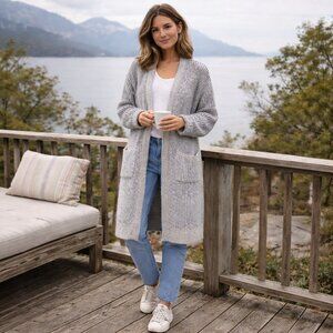 Cardigan women's XS blue/grey knit wool chunky soft luxury cottagecore capsule
